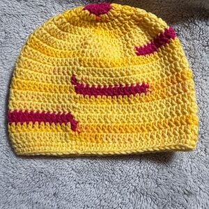 Yellow and Pink Kids Crochet Beanie